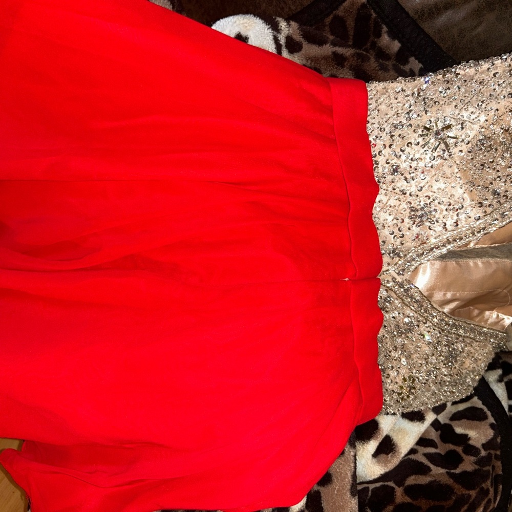 Jovani Red and Gold Sequin Dress